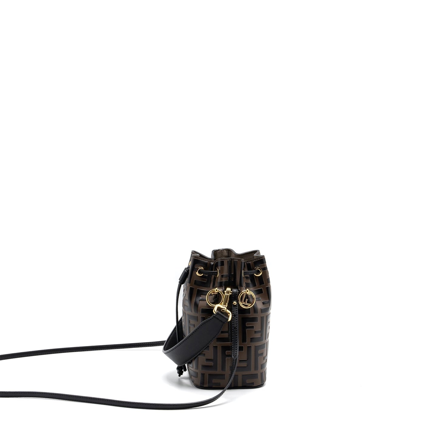 Fendi Mon Tresor Purse Calfskin Black Brown Mini Bucket Bag Brown Black Ghw