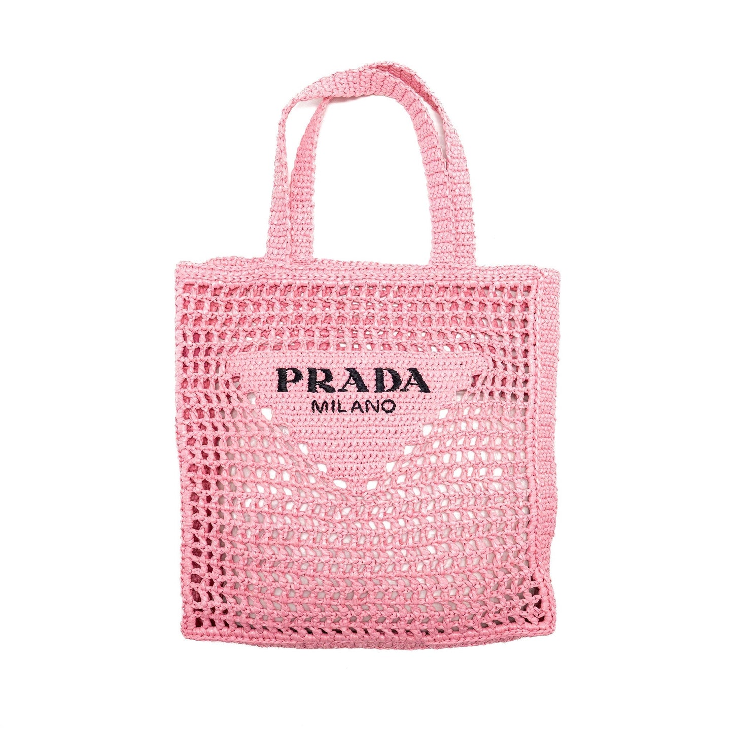 Prada Crochet Tote Purse Handbag Raffia Pink Tote Bag