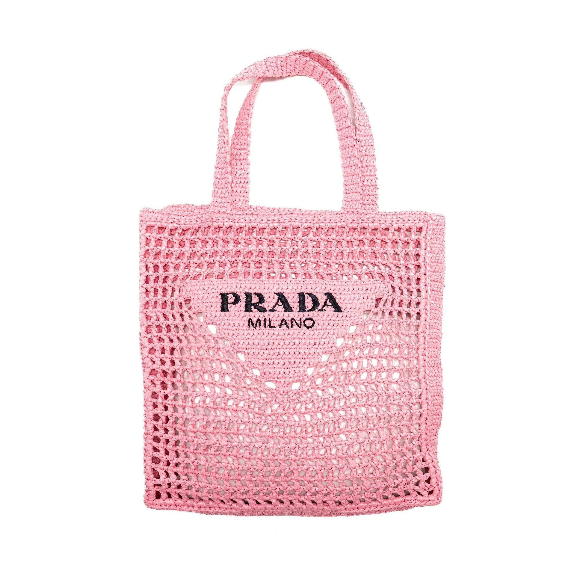 Prada Crochet Tote Purse Handbag Raffia Pink Tote Bag