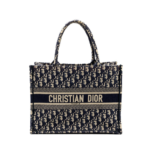 Dior Book Tote Oblique Emboidery Handbag Blue Medium Tote Bag