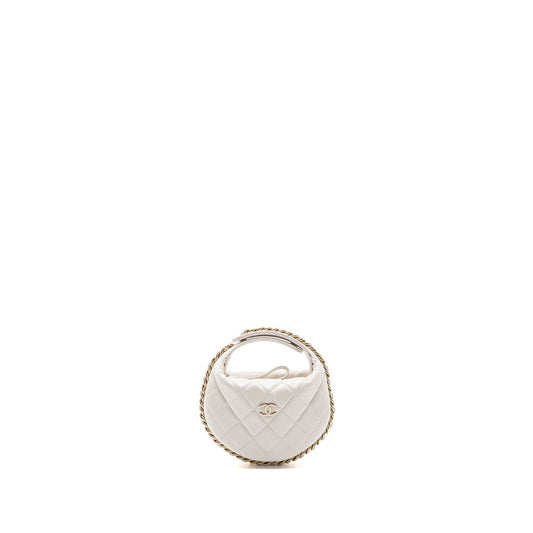 Chanel 23C round lambskin LGHW microchip White Clutch Bag