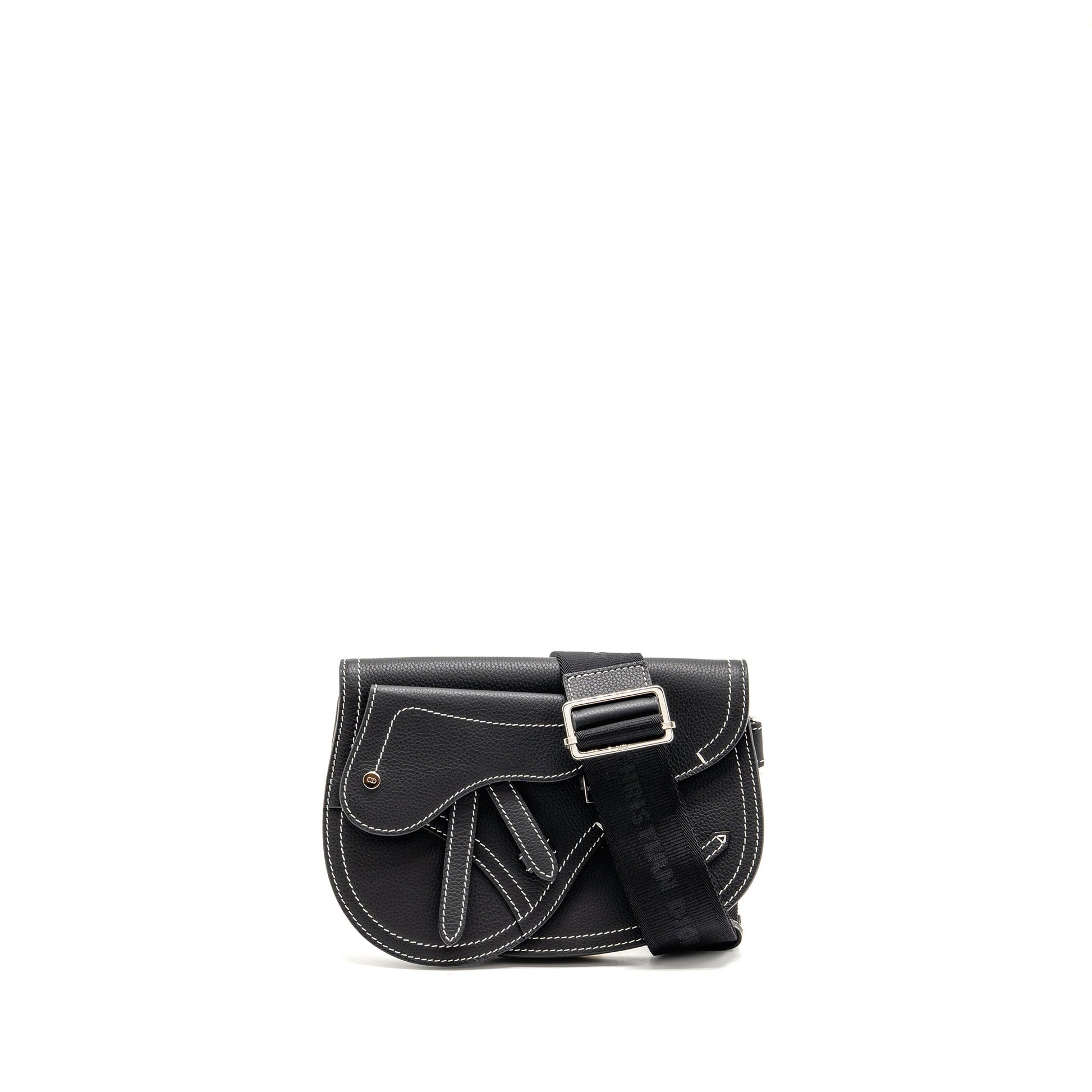 Dior X Kaws Pouch Saddle Purse Handbag Leather Black Travel Bag