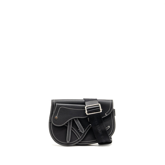 Dior X Kaws Pouch Saddle Purse Handbag Leather Black Travel Bag
