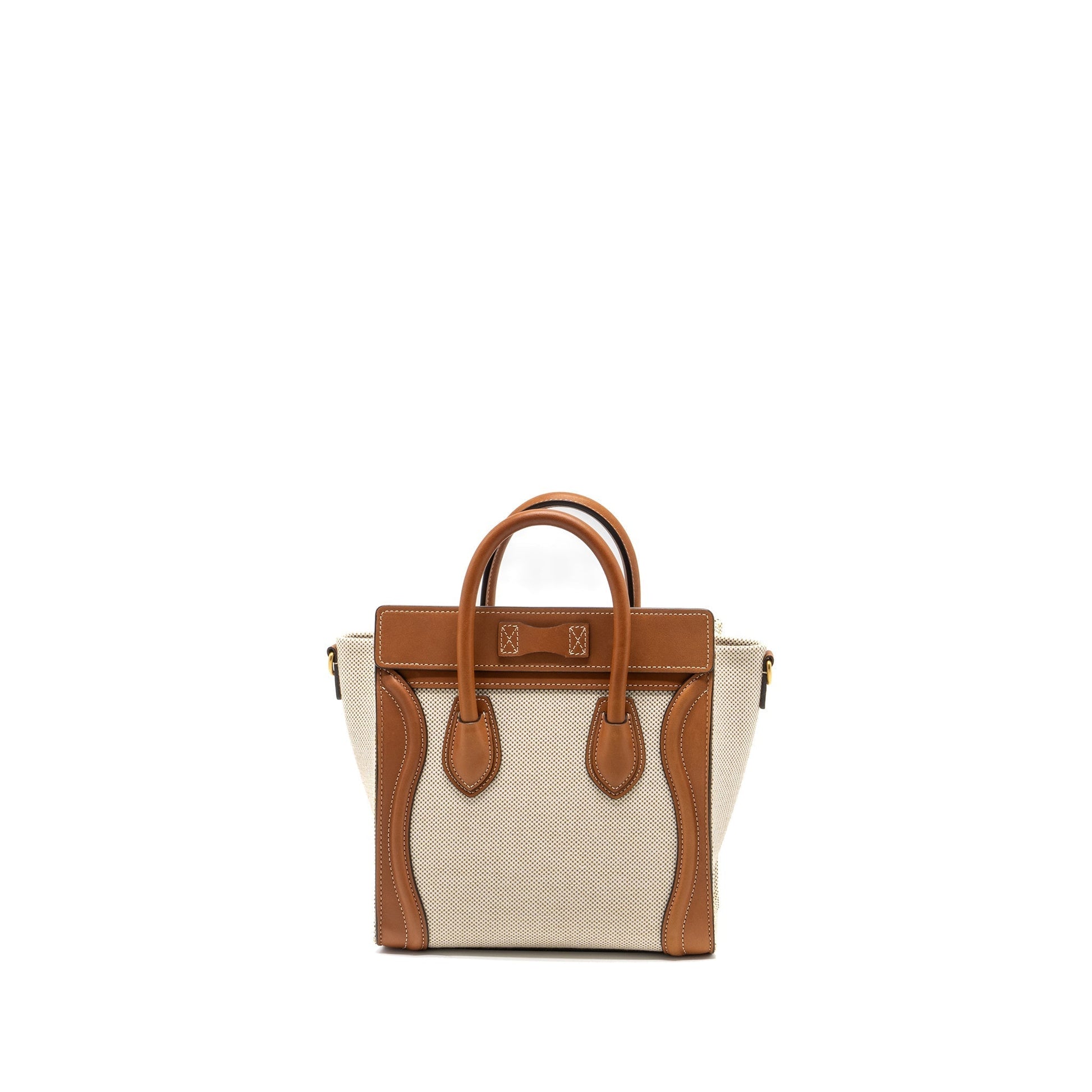 Celine Nano Luggage Purse Tan Handbag Leather Canvas Travel Bag