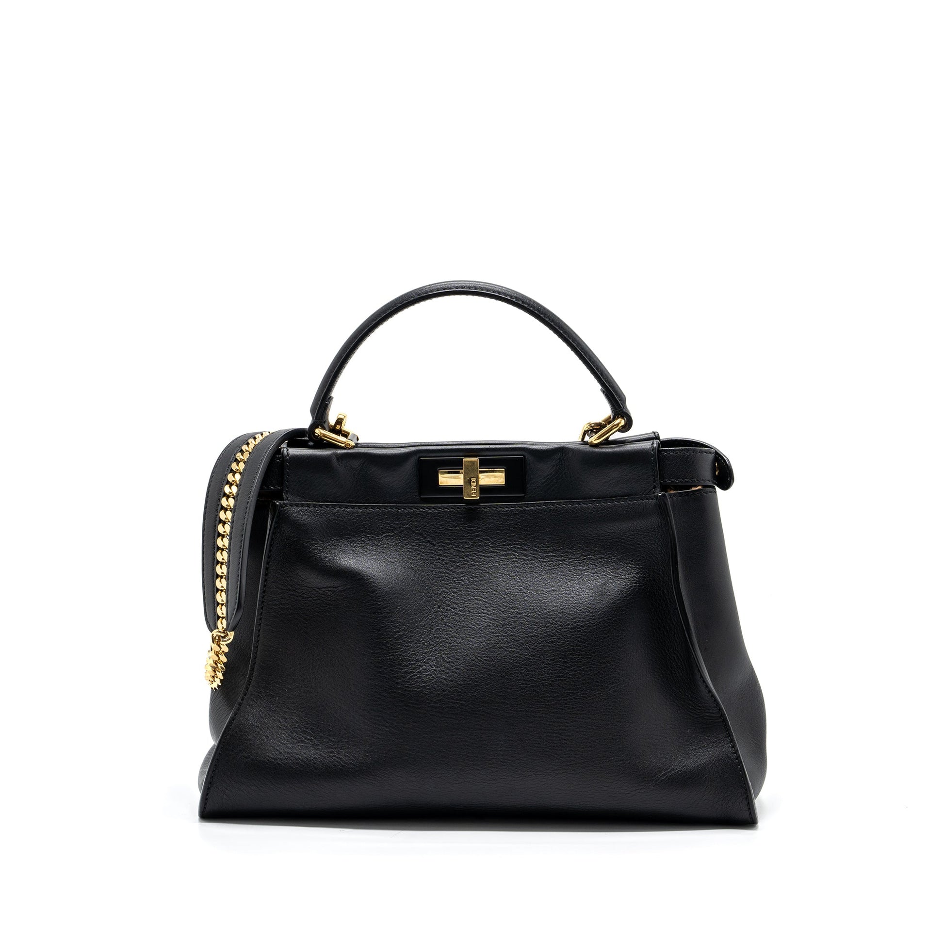 Fendi Peekaboo Purse Leather Black Medium Travel Bag