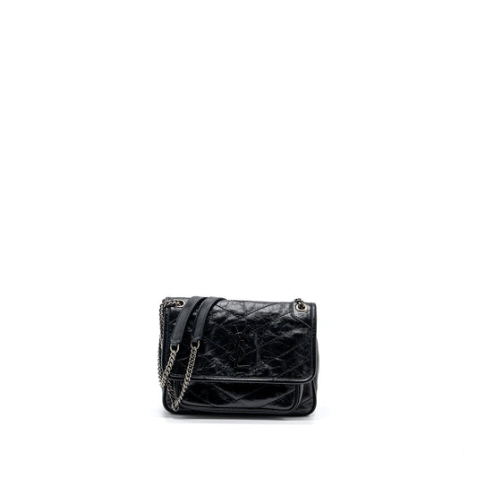 YSL Saint Laurent Niki Baby Purse Calfskin Ruthenium Hardware Travel Black Travel Bag