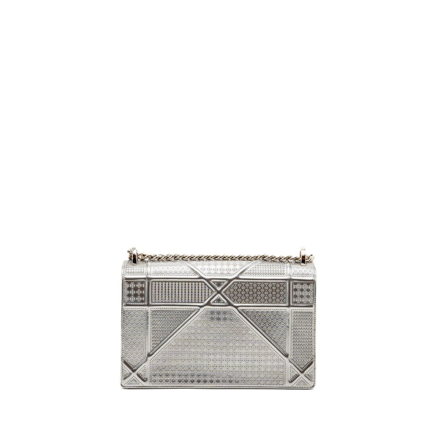 Dior ama Purse Patent Micro Cannage Metallic Handbag Leather Silver Travel Bag