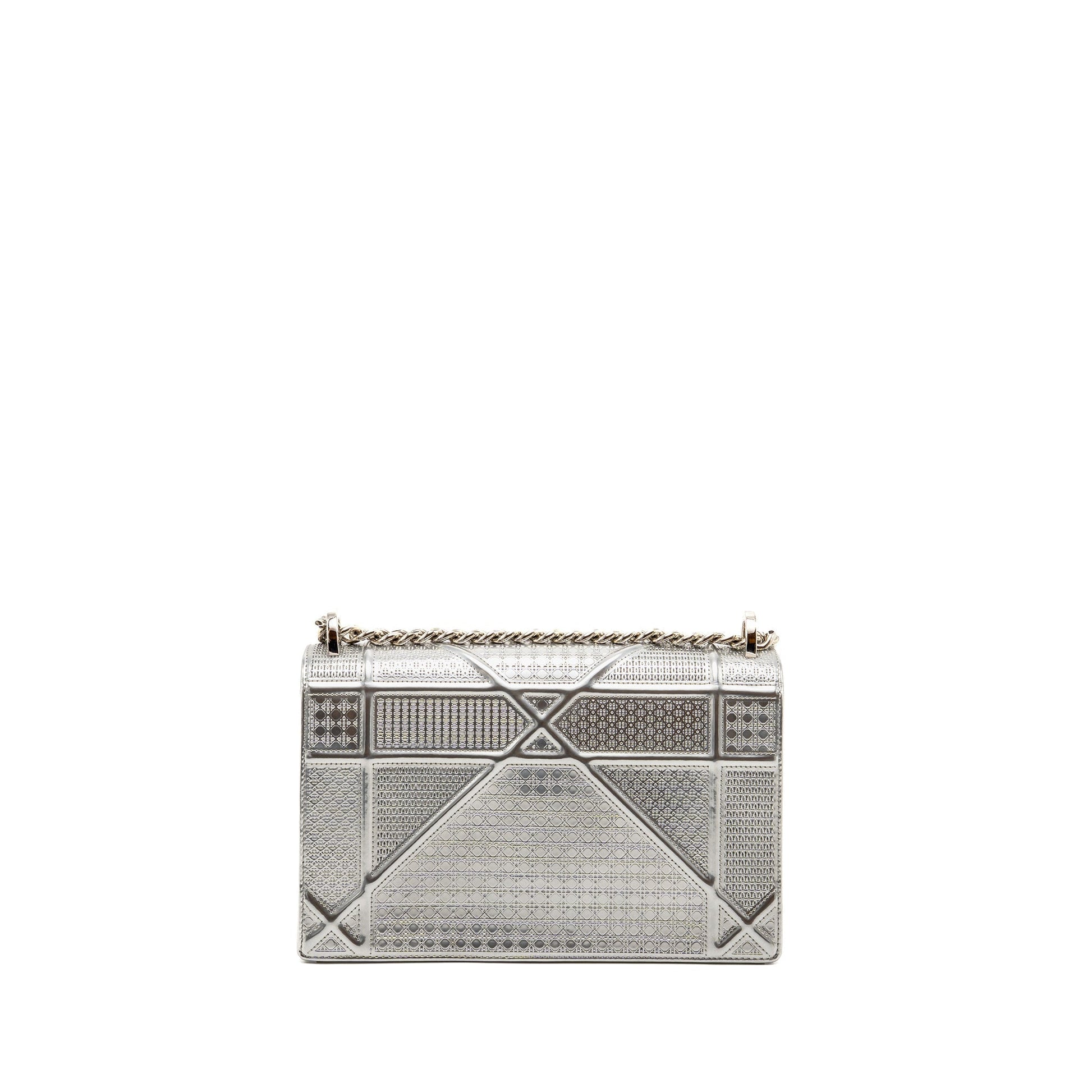 Dior ama Purse Patent Micro Cannage Metallic Handbag Leather Silver Travel Bag