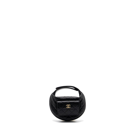 Chanel 23B round caviar GHW microchip Black Clutch Bag