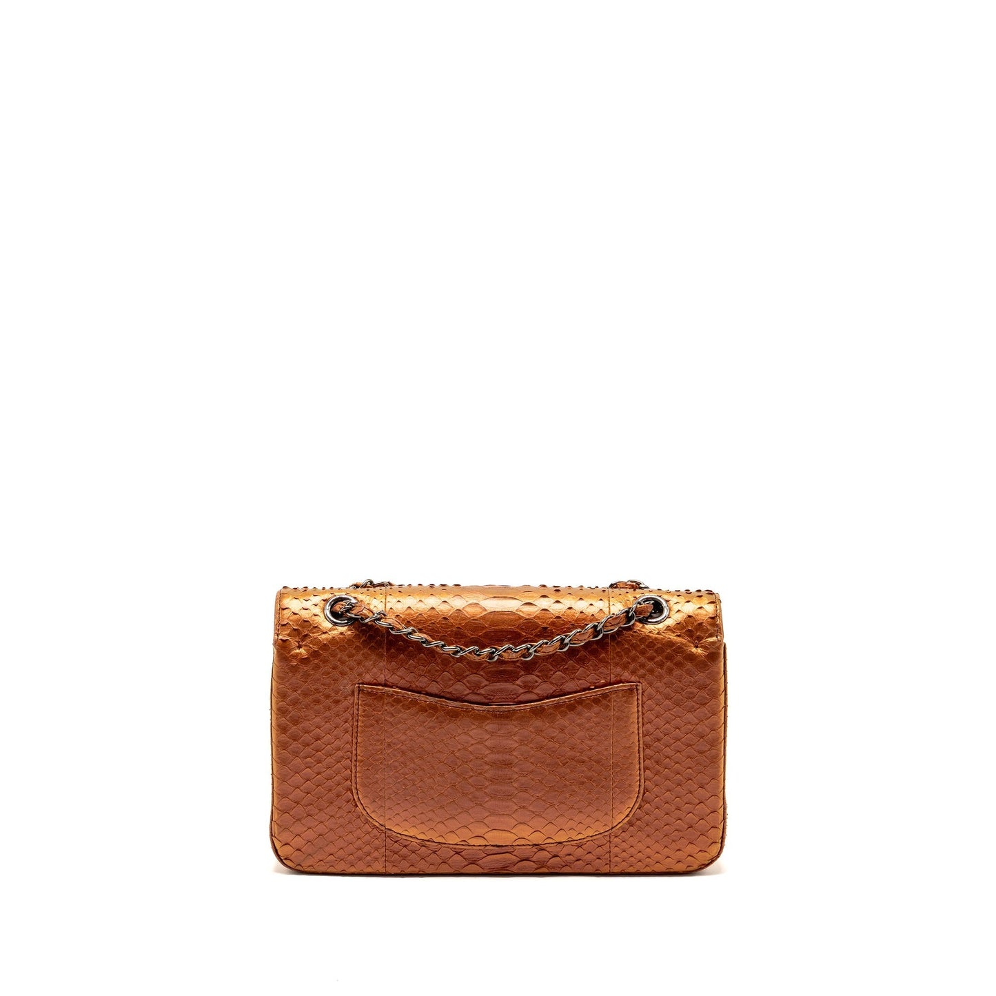 Chanel Classic double flap python SHW Orange Leather Shoulder Bag