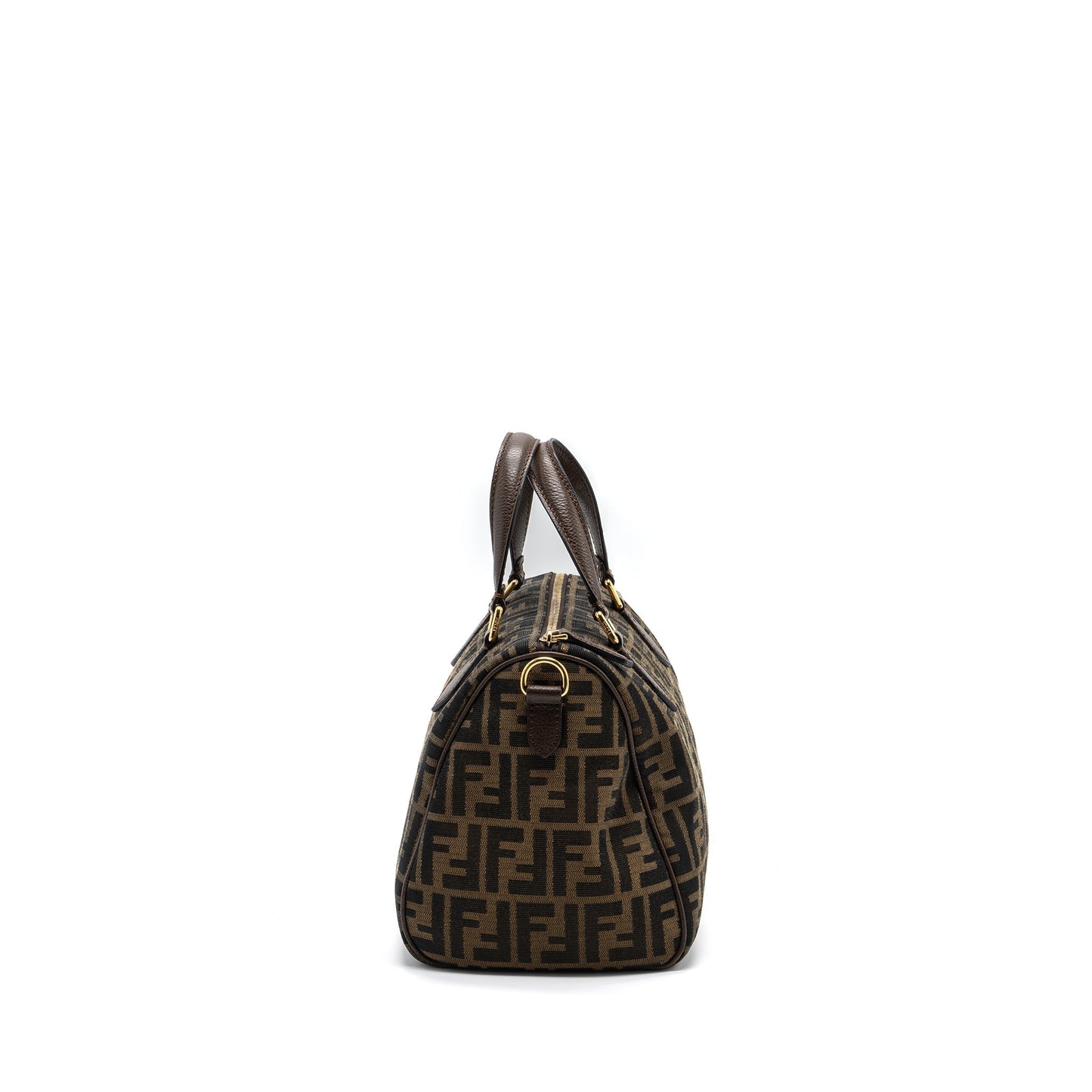 Fendi Boston Purse Jacquard Fabric Brown Travel Bag