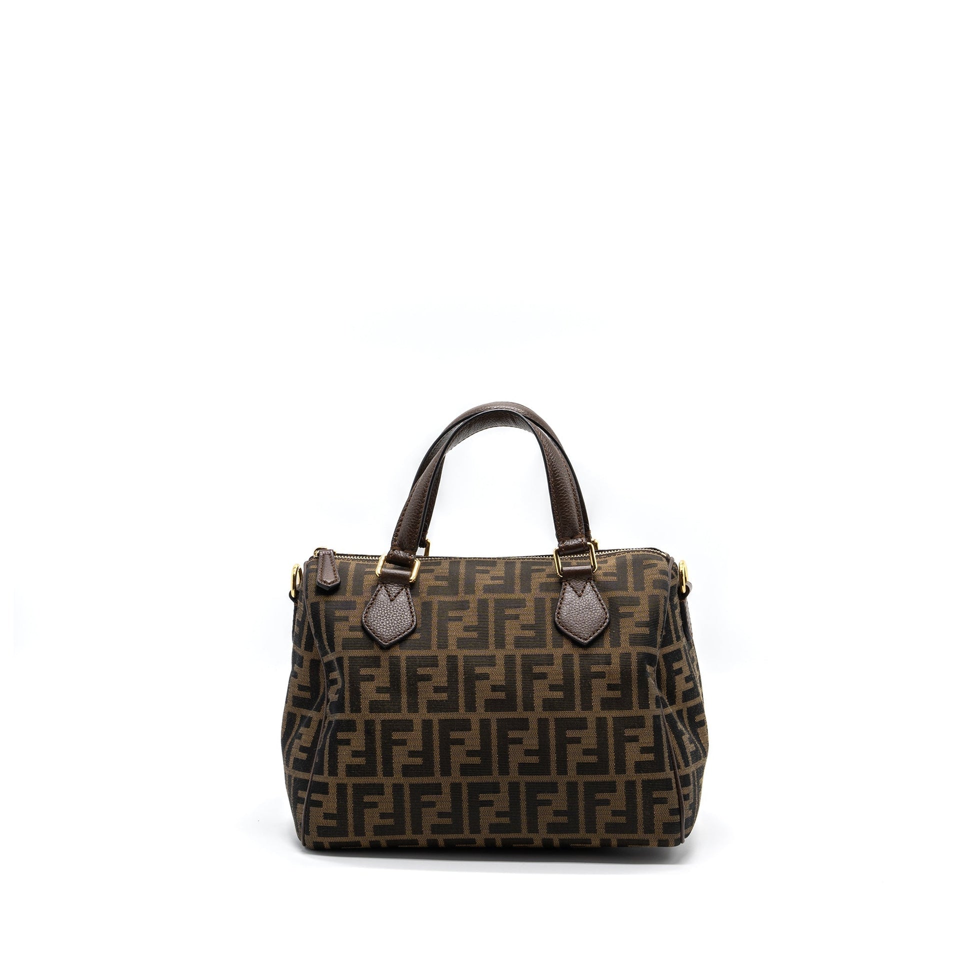 Fendi Boston Purse Jacquard Fabric Brown Travel Bag
