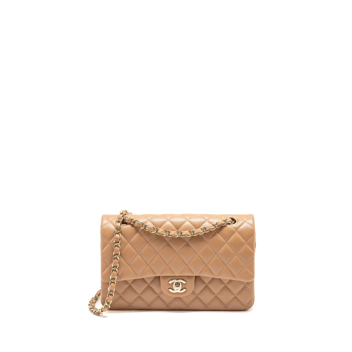 Chanel Classic Double Flap Caviar Dark LGHW Beige Shoulder Bag