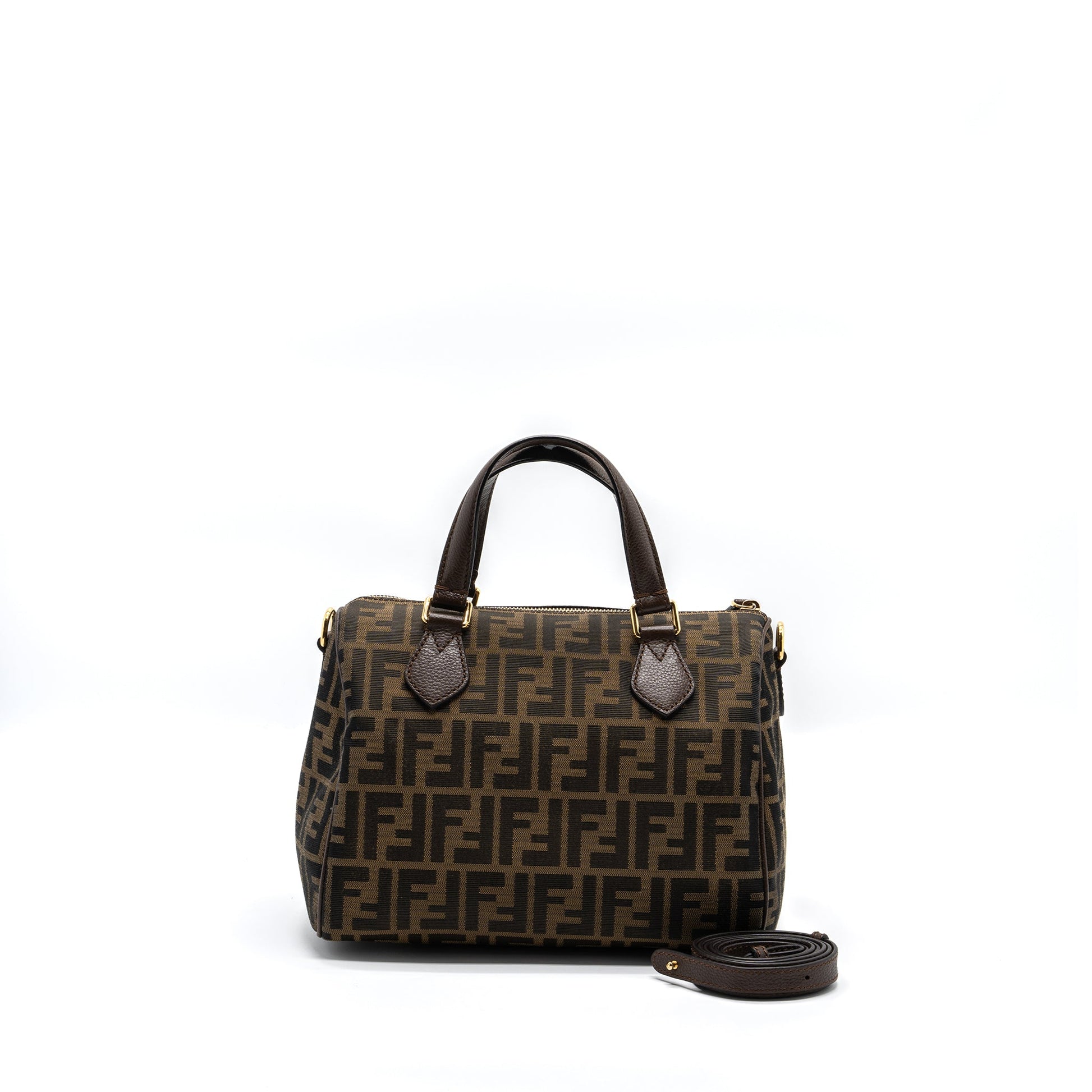 Fendi Boston Purse Jacquard Fabric Brown Travel Bag