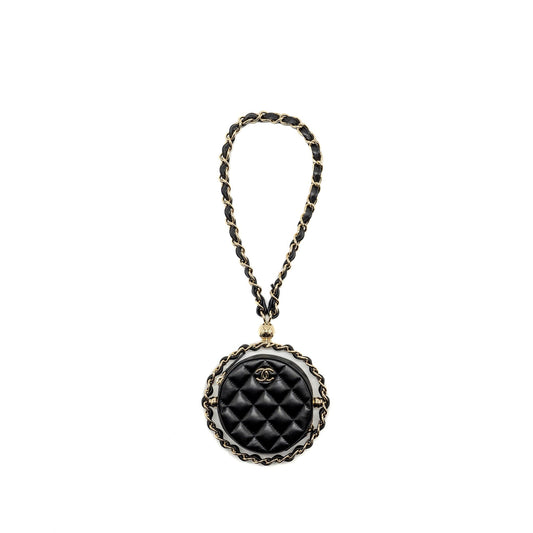 Chanel 22c Quilted Round Lambskin LGHW Black Clutch Bag