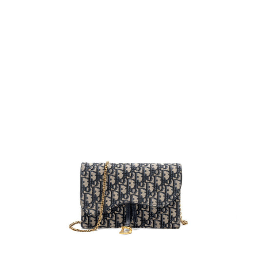 Dior Saddle Purse Oblique Embroidery Handbag Blue Flap Travel Bag