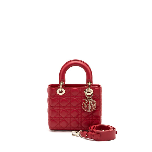 Dior Lady Lambskin Handbag Red Small Travel Bag