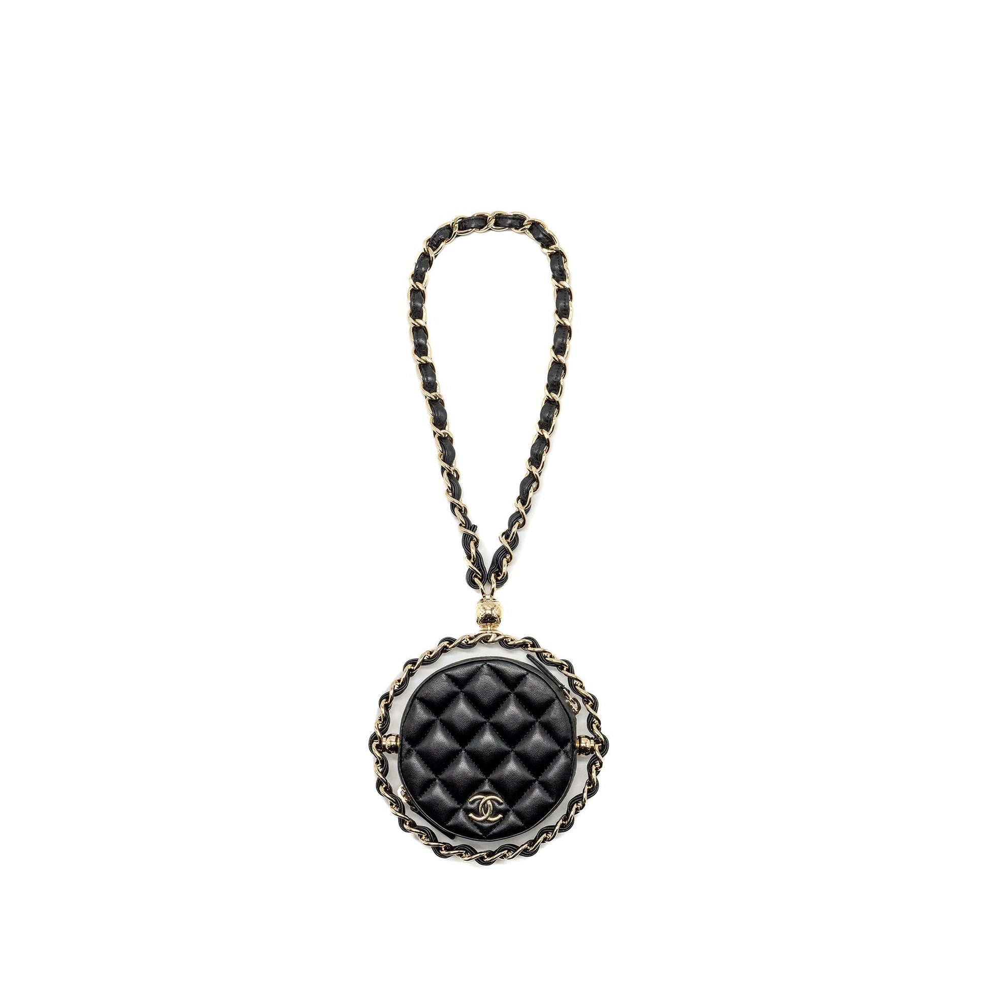 Chanel 22c Quilted Round Lambskin LGHW Black Clutch Bag