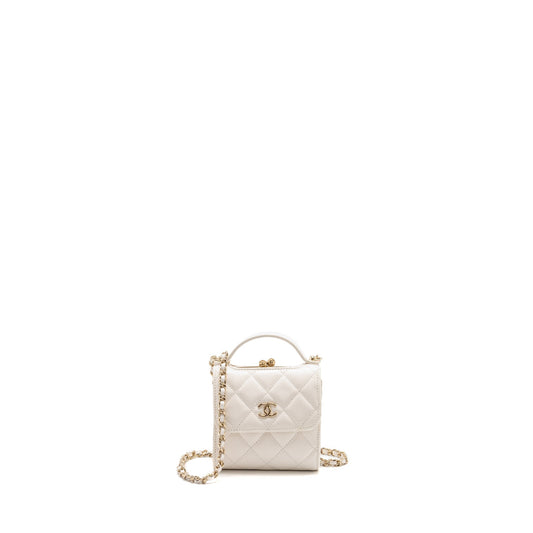 Chanel top handle flap kiss lambskin LGHW White Lock Clutch Bag