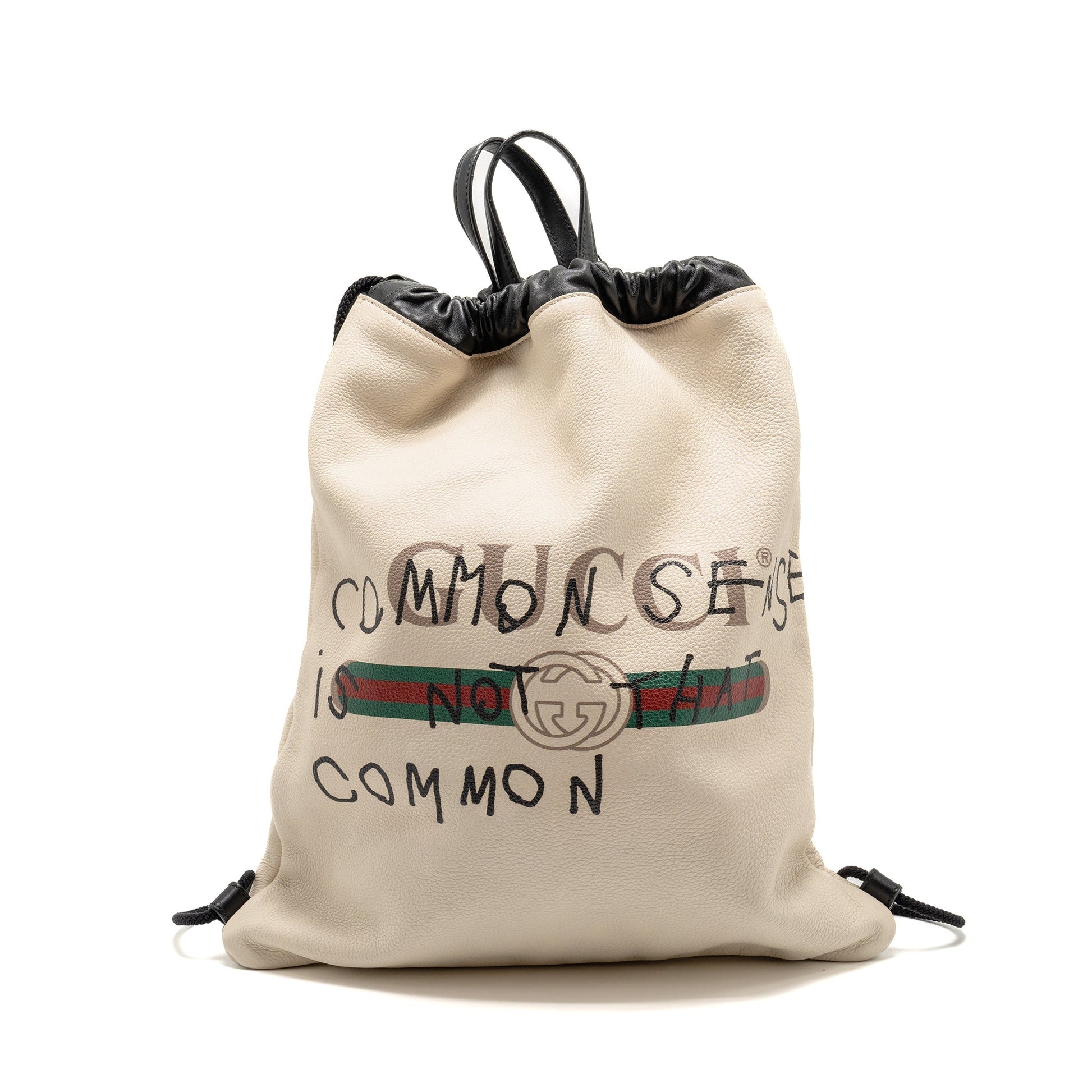 Gucci Drawstring Backpack Calfskin Black White Jewelry