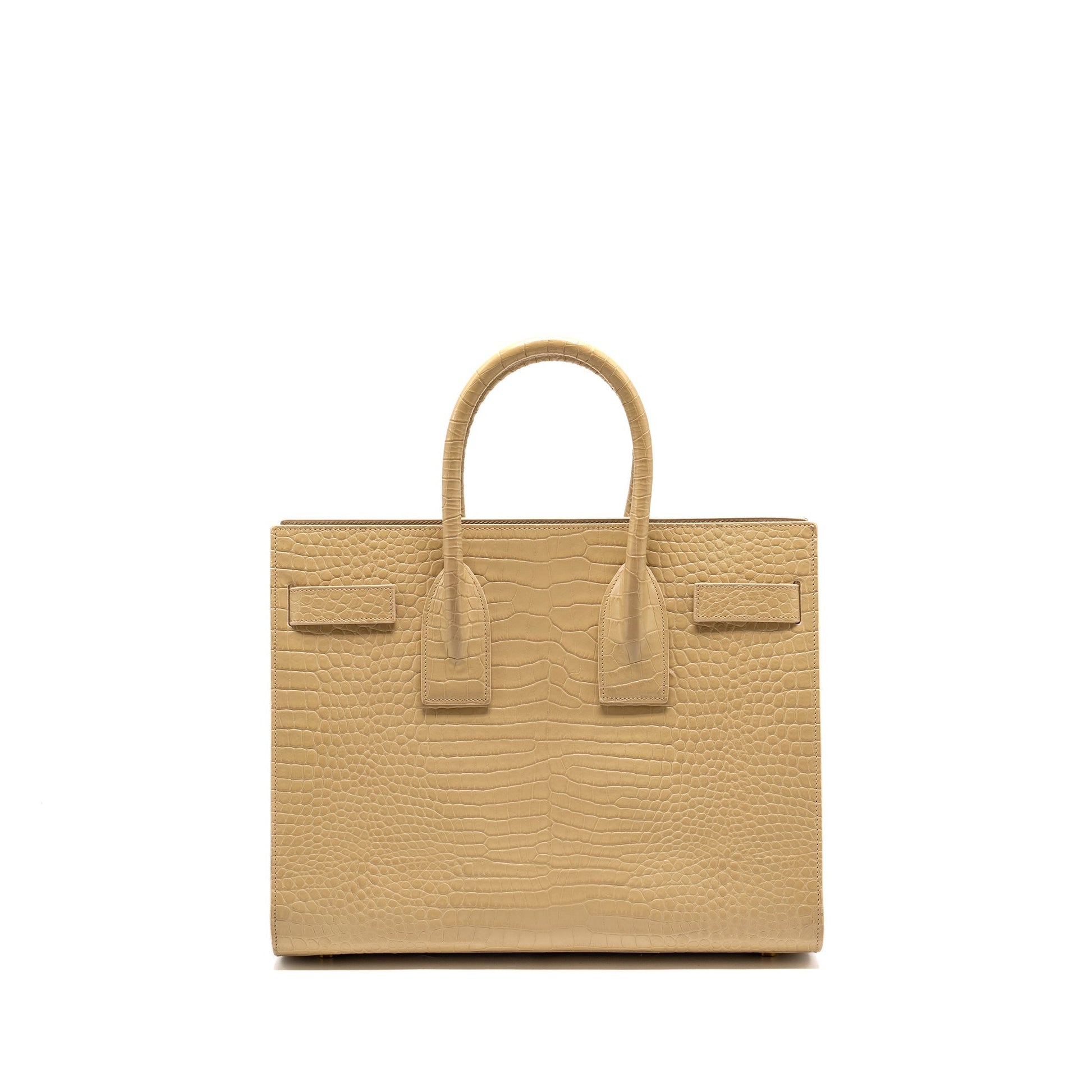 YSL Saint Laurent Sac De Jour Crocodile Embossed Calfskin Travel Beige Travel Bag