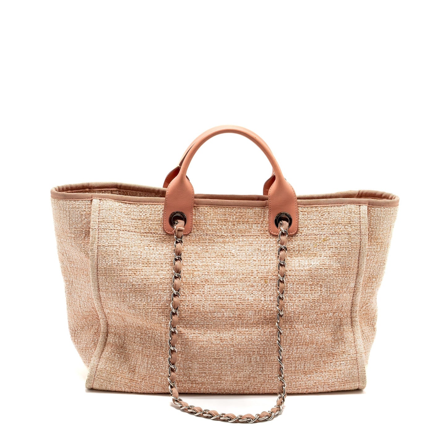 Chanel Deauville Calfskin SHW Pink Canvas Leather Tote Bag