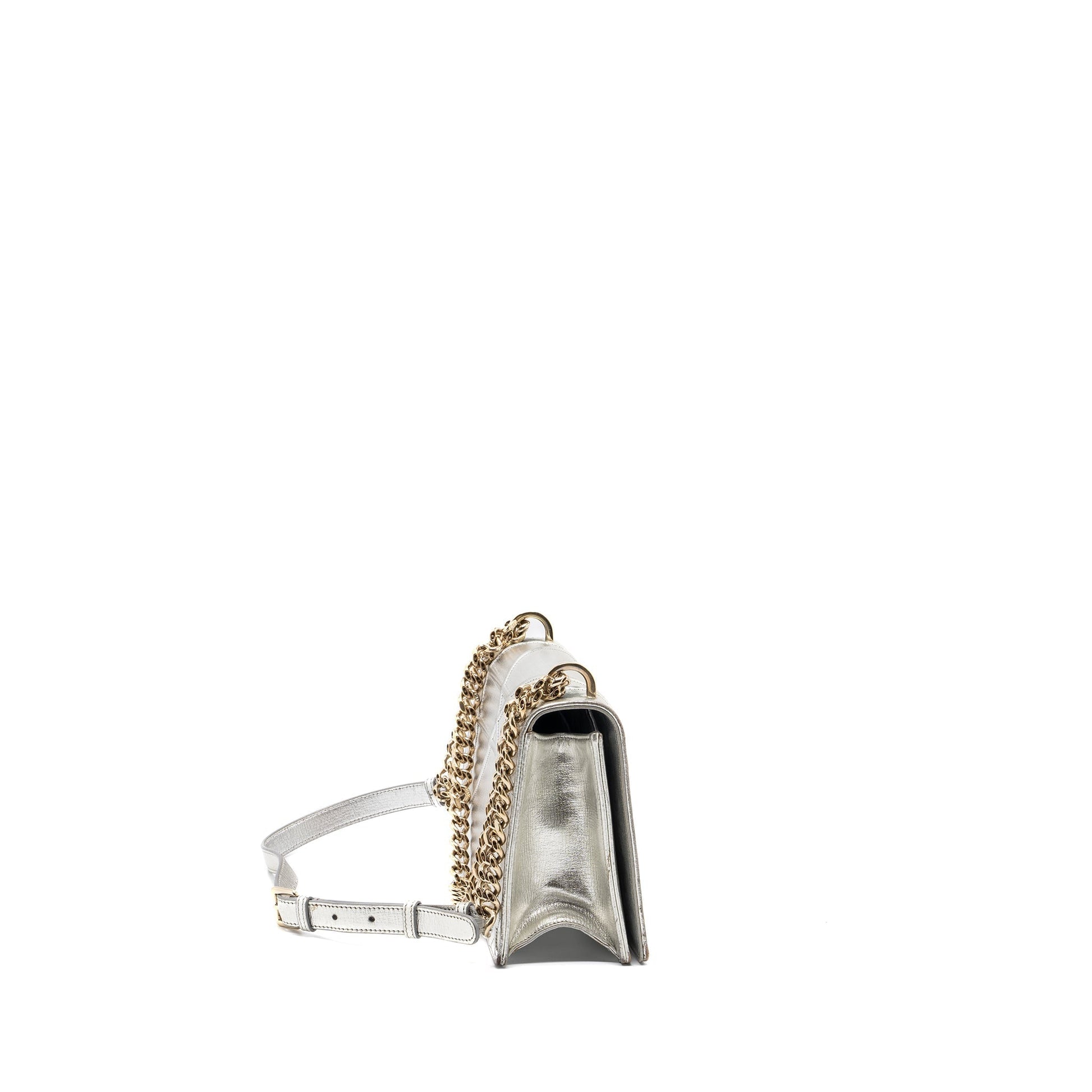 Dior ama Purse Goatskin Metallic Handbag Silver Travel Bag