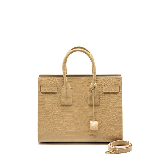 YSL Saint Laurent Sac De Jour Crocodile Embossed Calfskin Travel Beige Travel Bag
