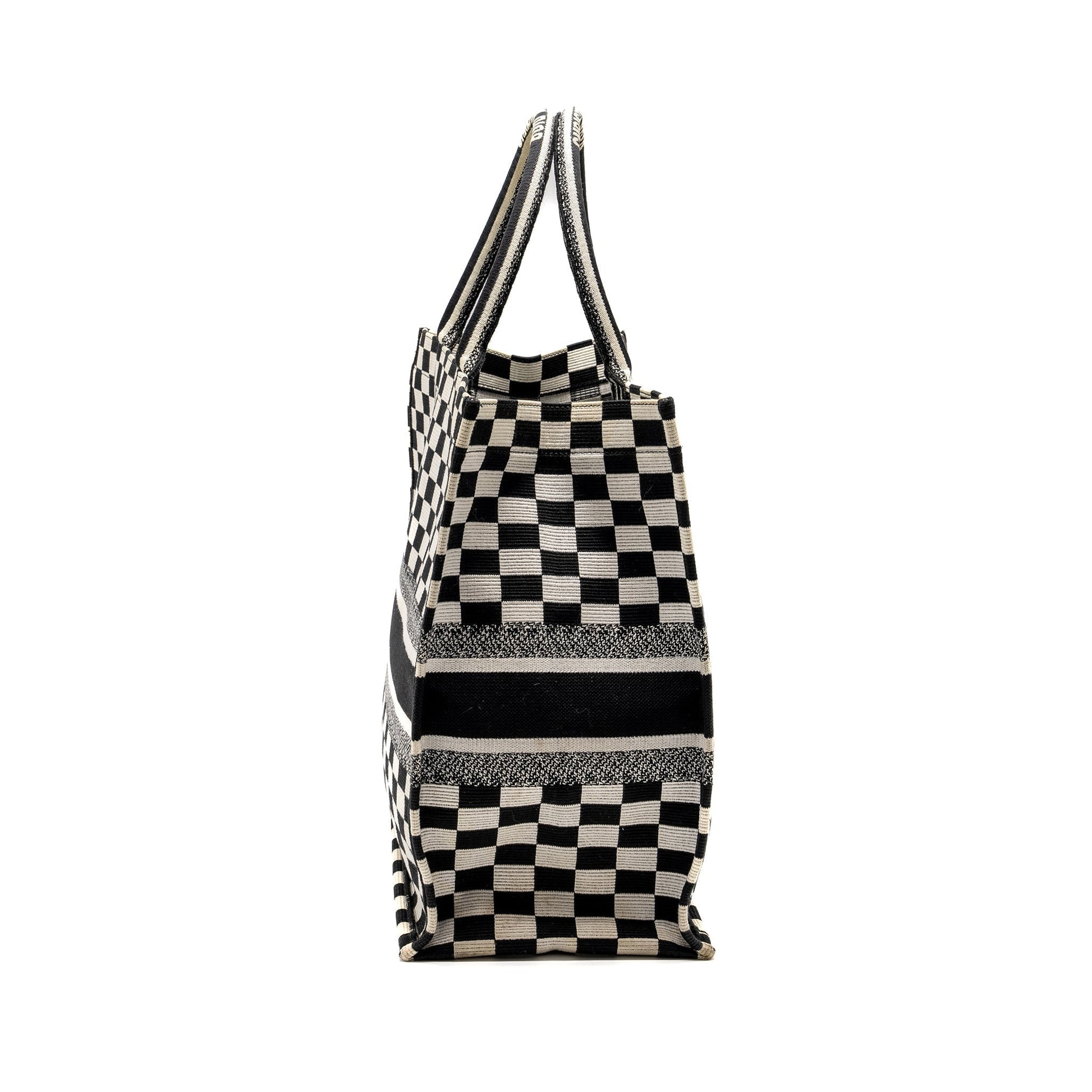 Dior Large Book Tote Checkered Embroidered Handbag Canvas Black Tote Bag