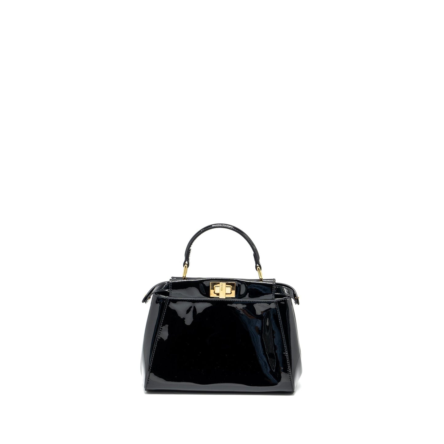 Fendi Fendi Mini Peekaboo Patent Black Ghw Travel Bag