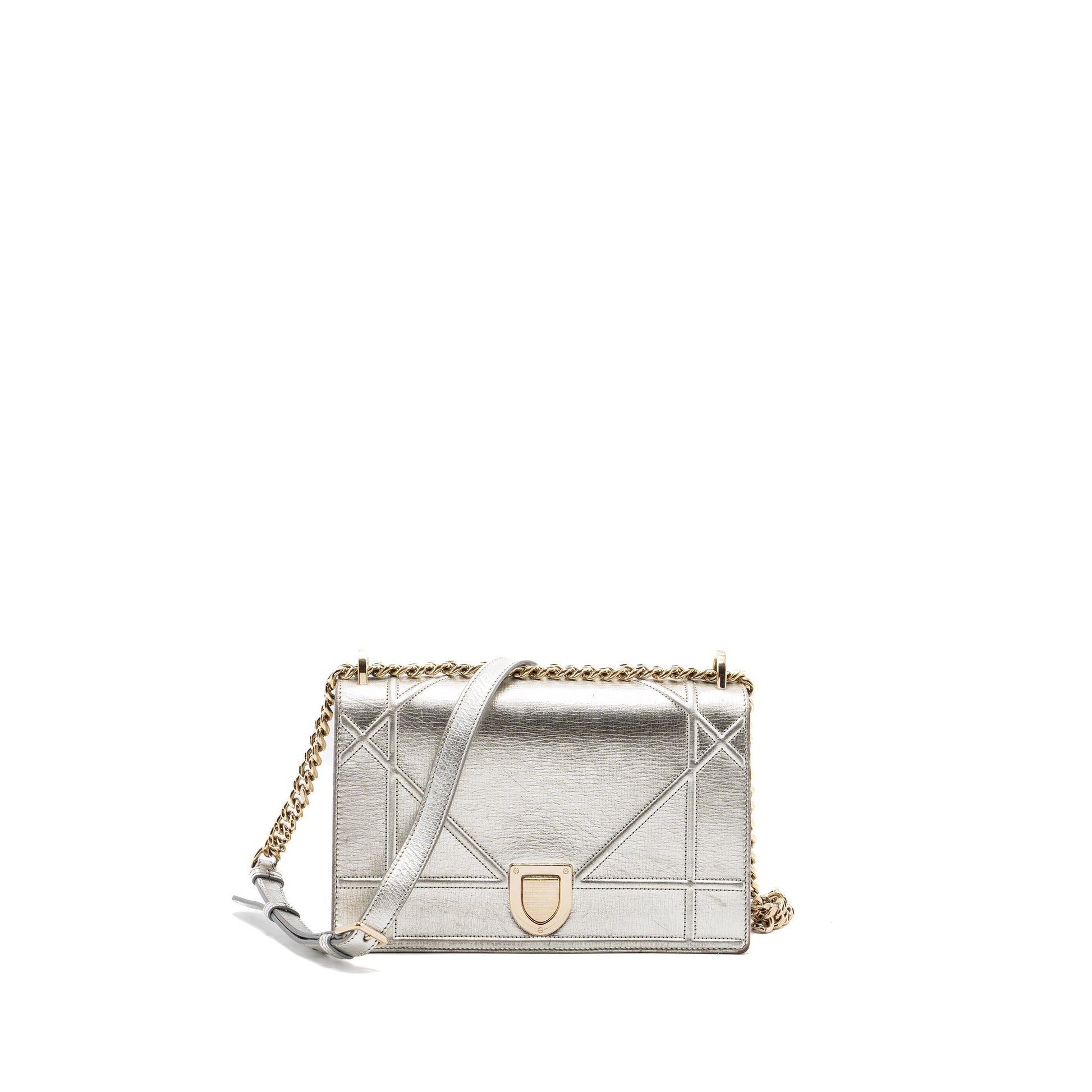Dior ama Purse Goatskin Metallic Handbag Silver Travel Bag