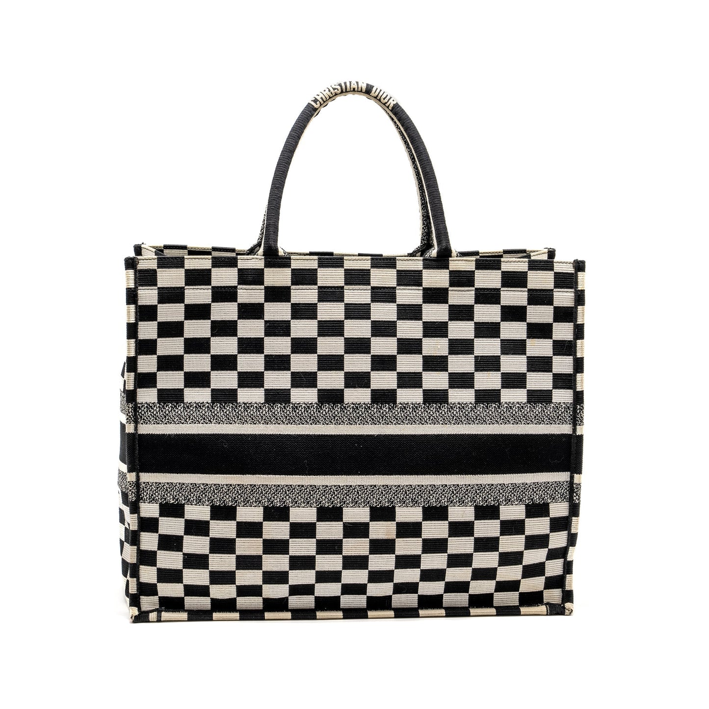 Dior Large Book Tote Checkered Embroidered Handbag Canvas Black Tote Bag