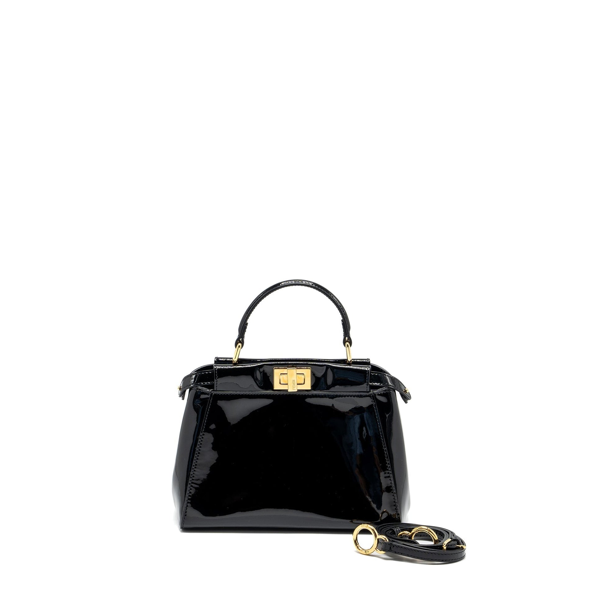 Fendi Fendi Mini Peekaboo Patent Black Ghw Travel Bag