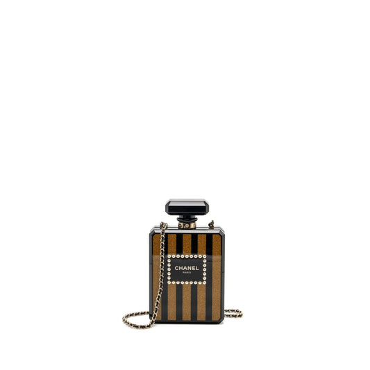 Chanel 17A Perfume Bottle Evening Bronze LGHW Black Clutch Bag