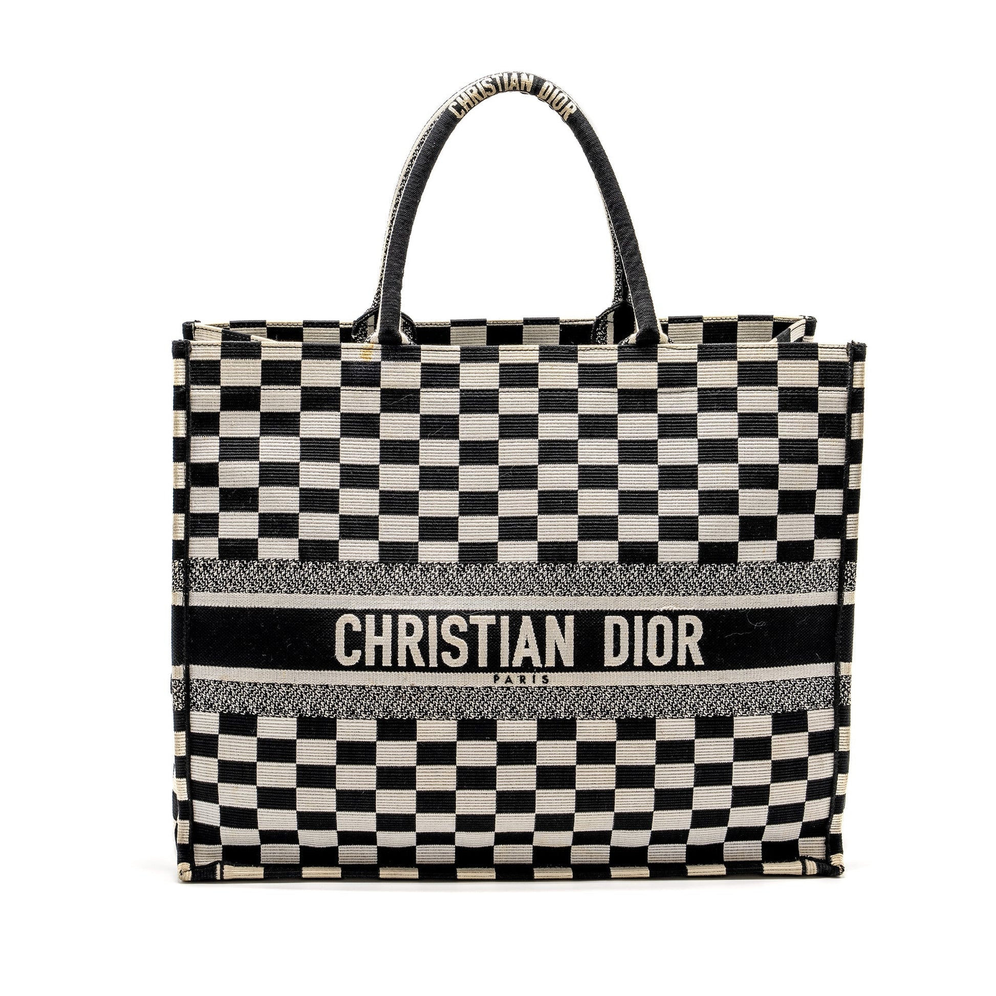 Dior Large Book Tote Checkered Embroidered Handbag Canvas Black Tote Bag