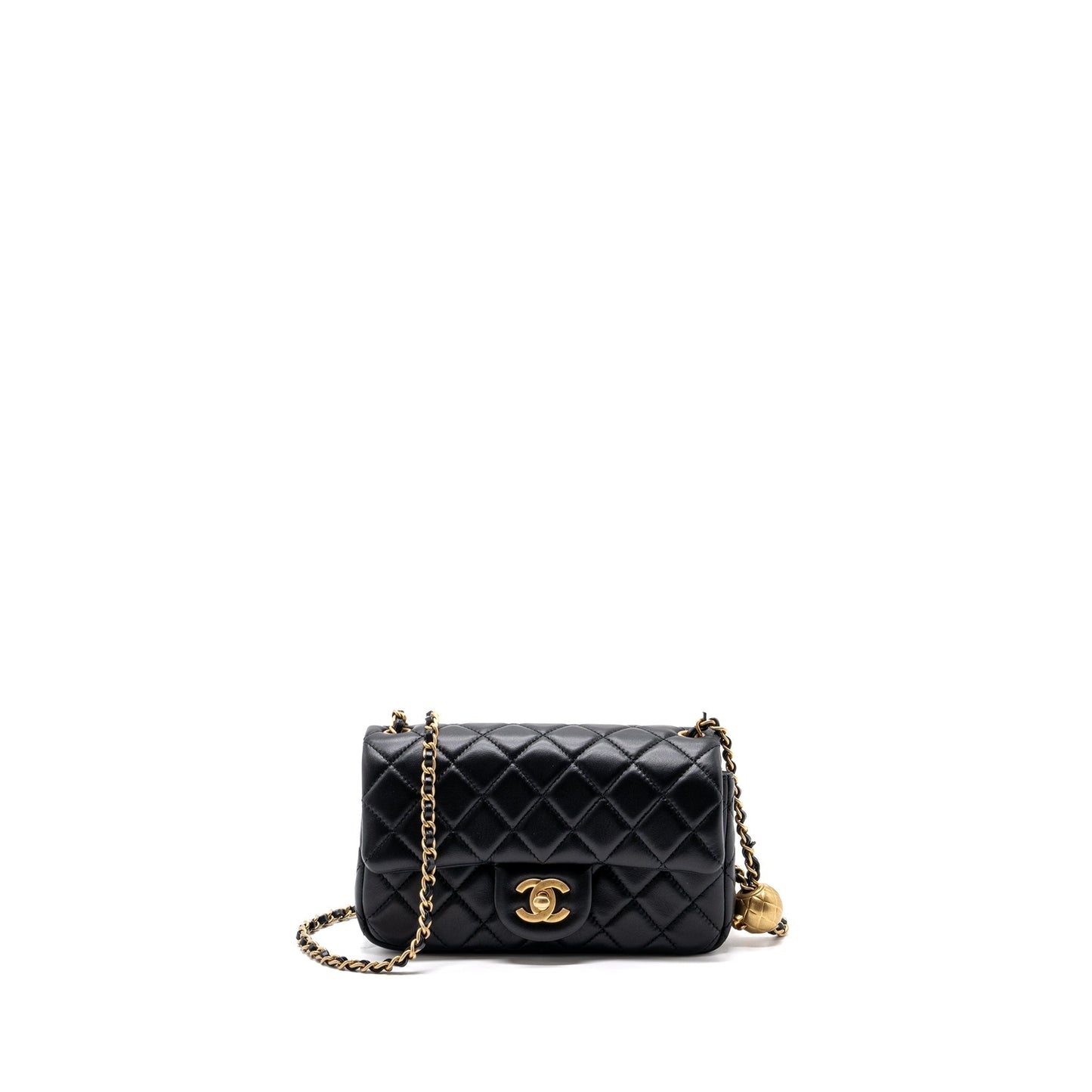 Chanel Pearl Crush Rectangular Flap Lambskin GHW Black Shoulder Bag Ghw 2