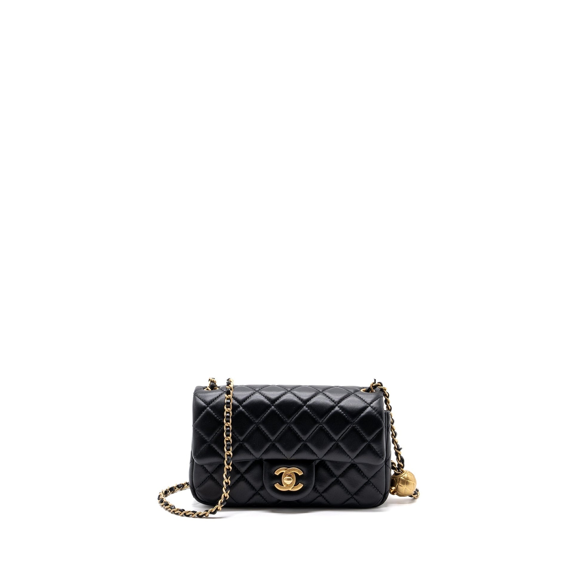 Chanel Pearl Crush Rectangular Flap Lambskin GHW Black Shoulder Bag Ghw 2