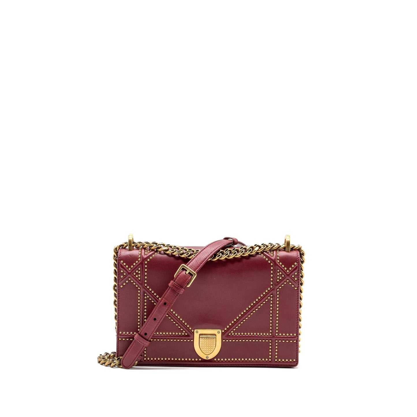 Dior ama Studded Lambskin Handbag Red Medium Travel Bag