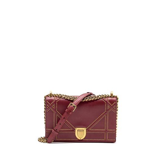 Dior ama Studded Lambskin Handbag Red Medium Travel Bag