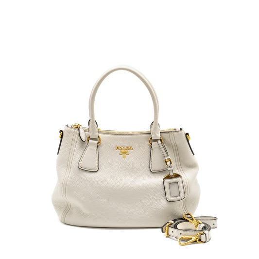 Prada Vitello Daino Purse Handbag Leather White Travel Bag