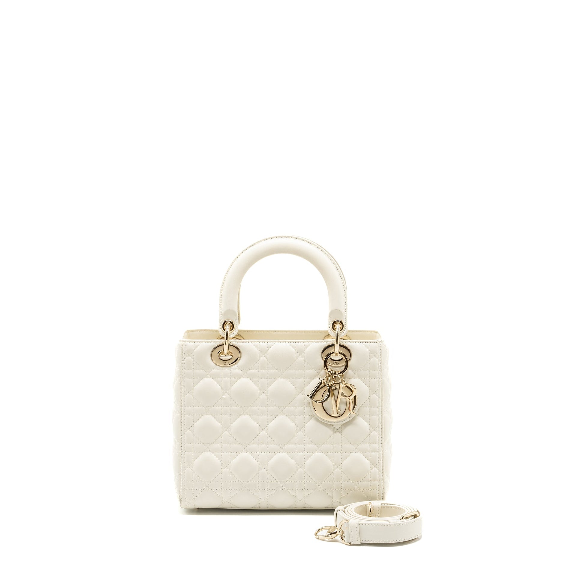 Dior Lady Purse Lambskin Handbag White Medium Travel Bag