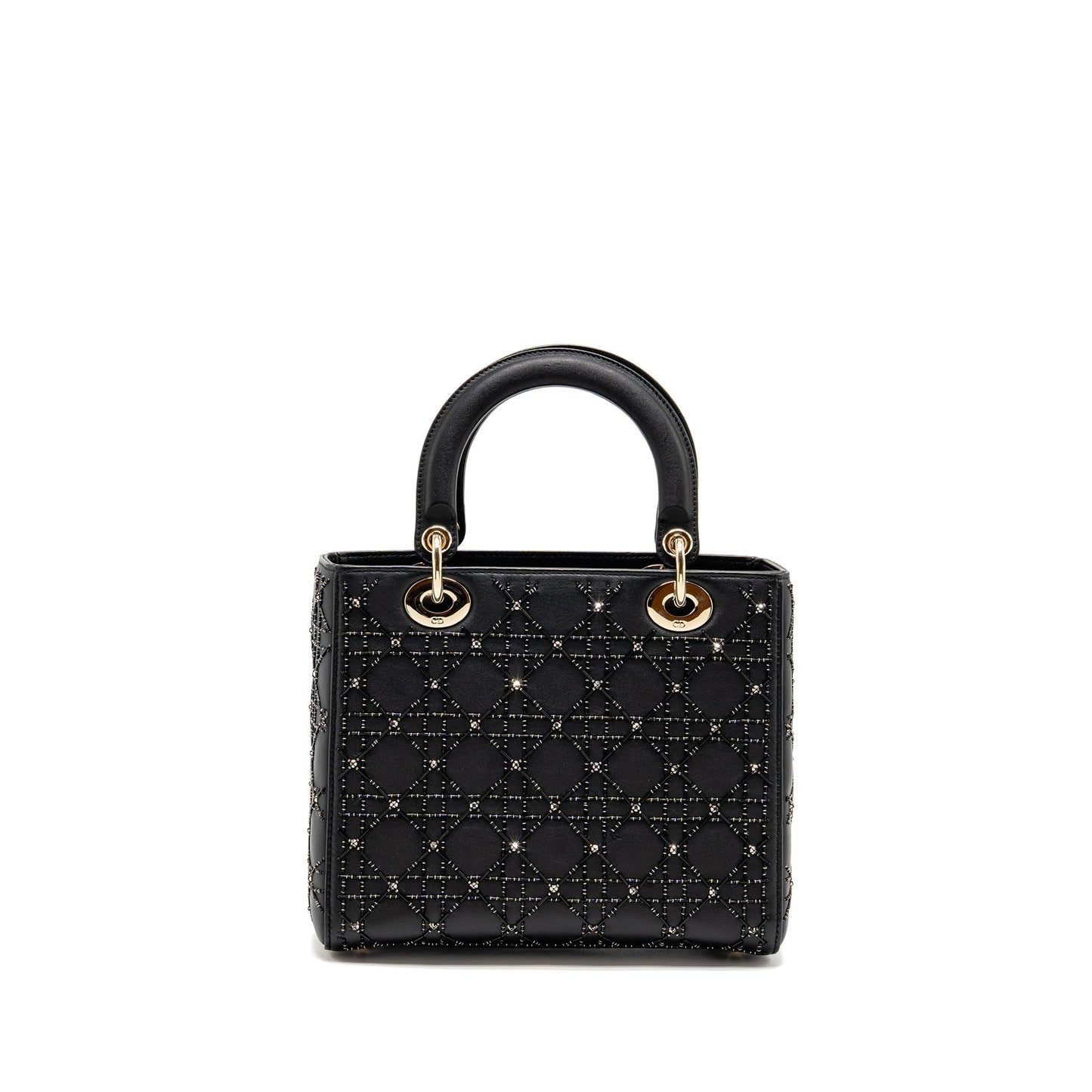 Dior Lady Embellished Cannage Limited Edition Calfskin Handbag Black Medium Travel Bag