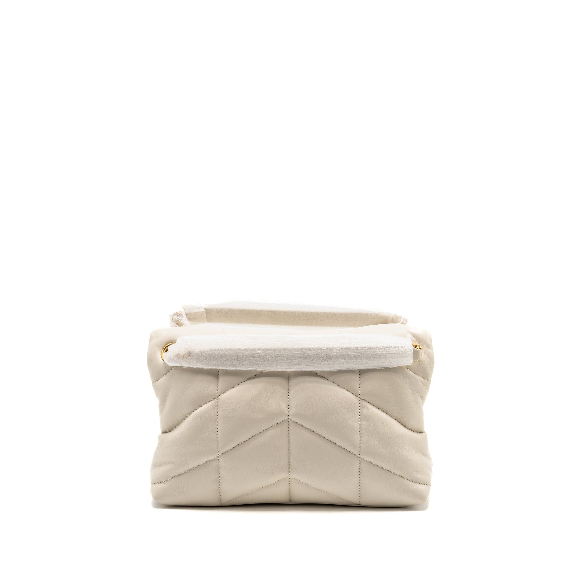 YSL Saint Laurent Loulou Puffer Purse Lambskin Blanc Shoulder Bag Mini Small