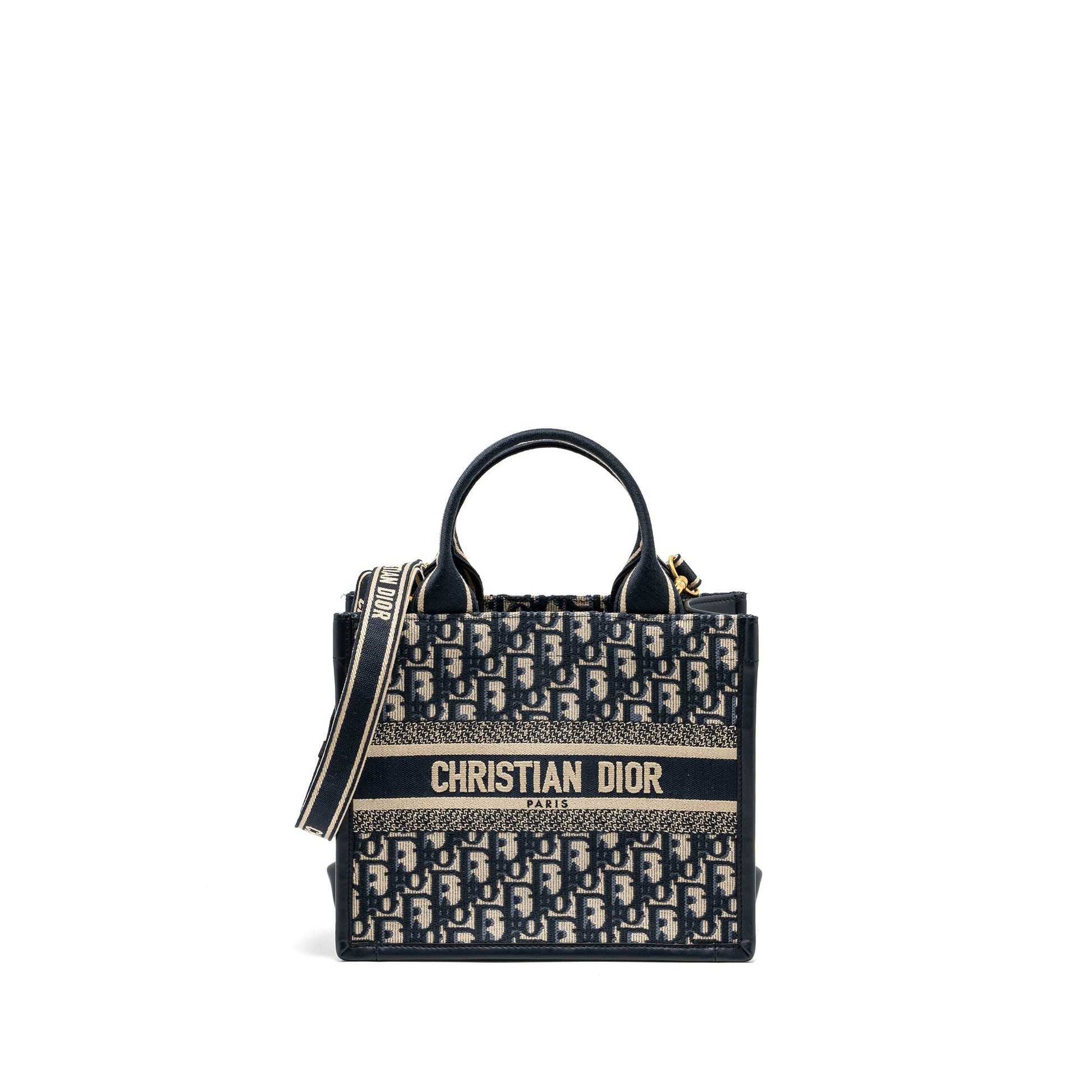 Dior Book Tote Oblique Embroidery Calfskin Handbag Blue Small Tote Bag