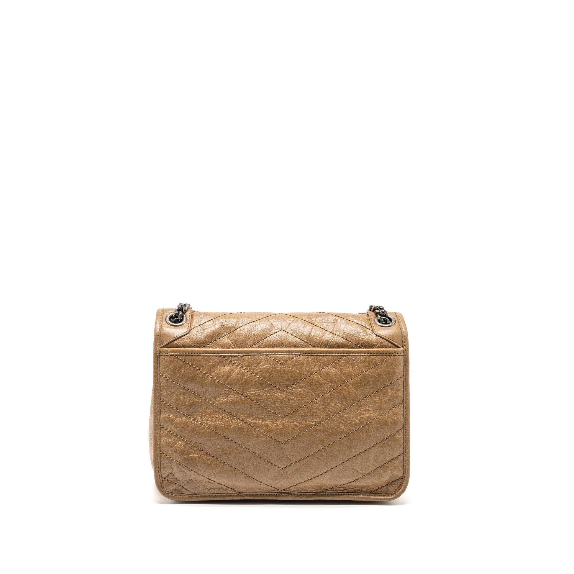 YSL Saint Laurent Saint Laurent Niki Purse Crinkled Calfskin Dark Beige Medium Travel Bag