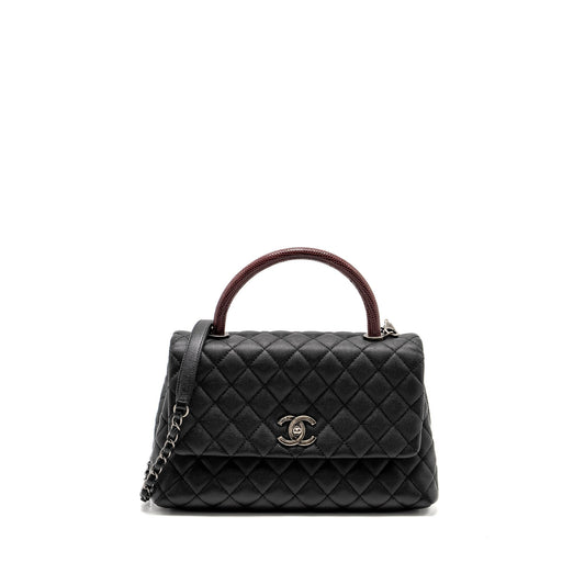 Chanel coco handle caviar lizard handle burgundy Black Handbag
