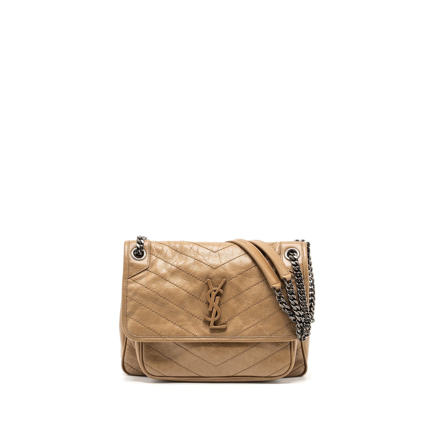 YSL Saint Laurent Saint Laurent Niki Purse Crinkled Calfskin Dark Beige Medium Travel Bag