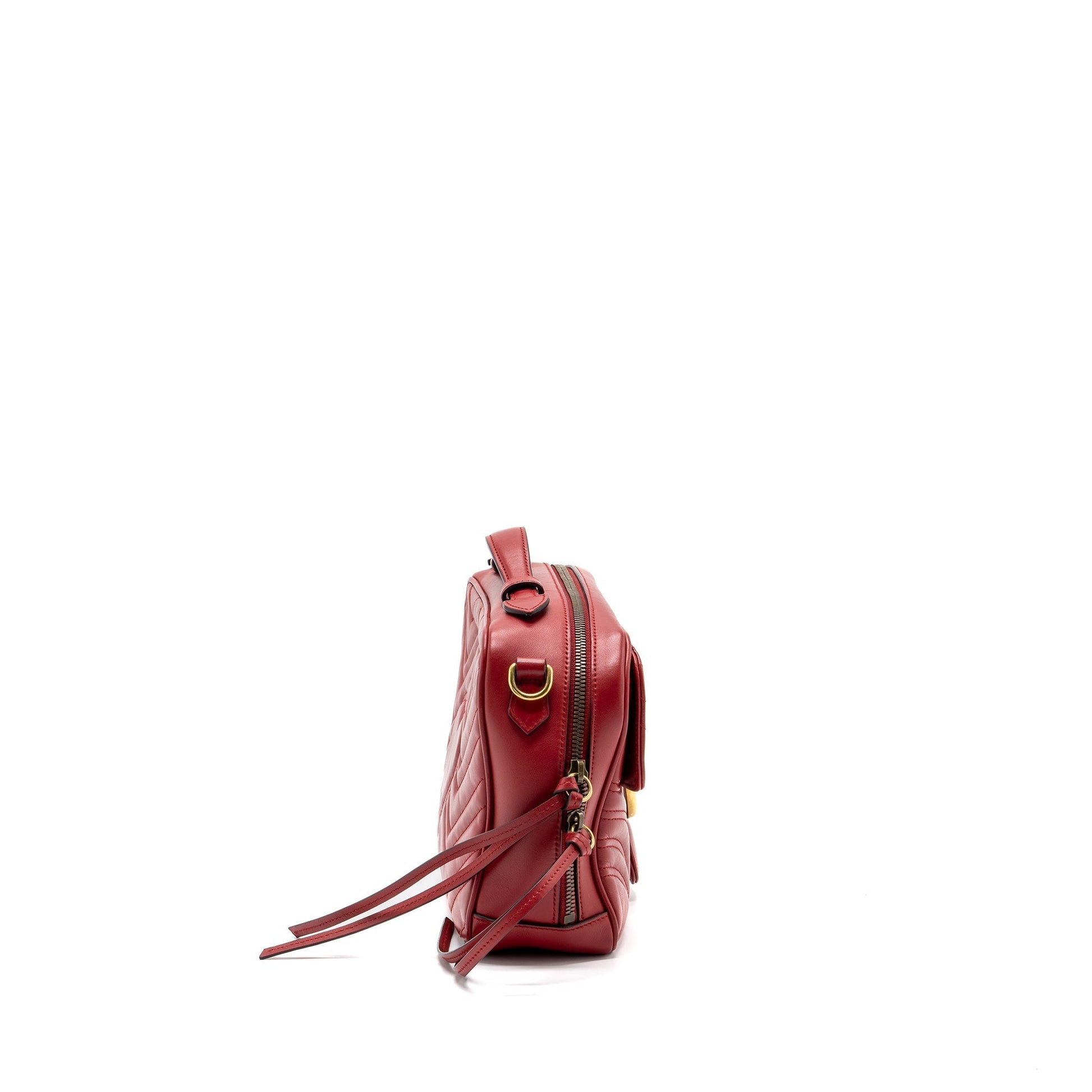 Gucci Marmont Shoulder Bag Calfskin Matelasse Red Red Ghw