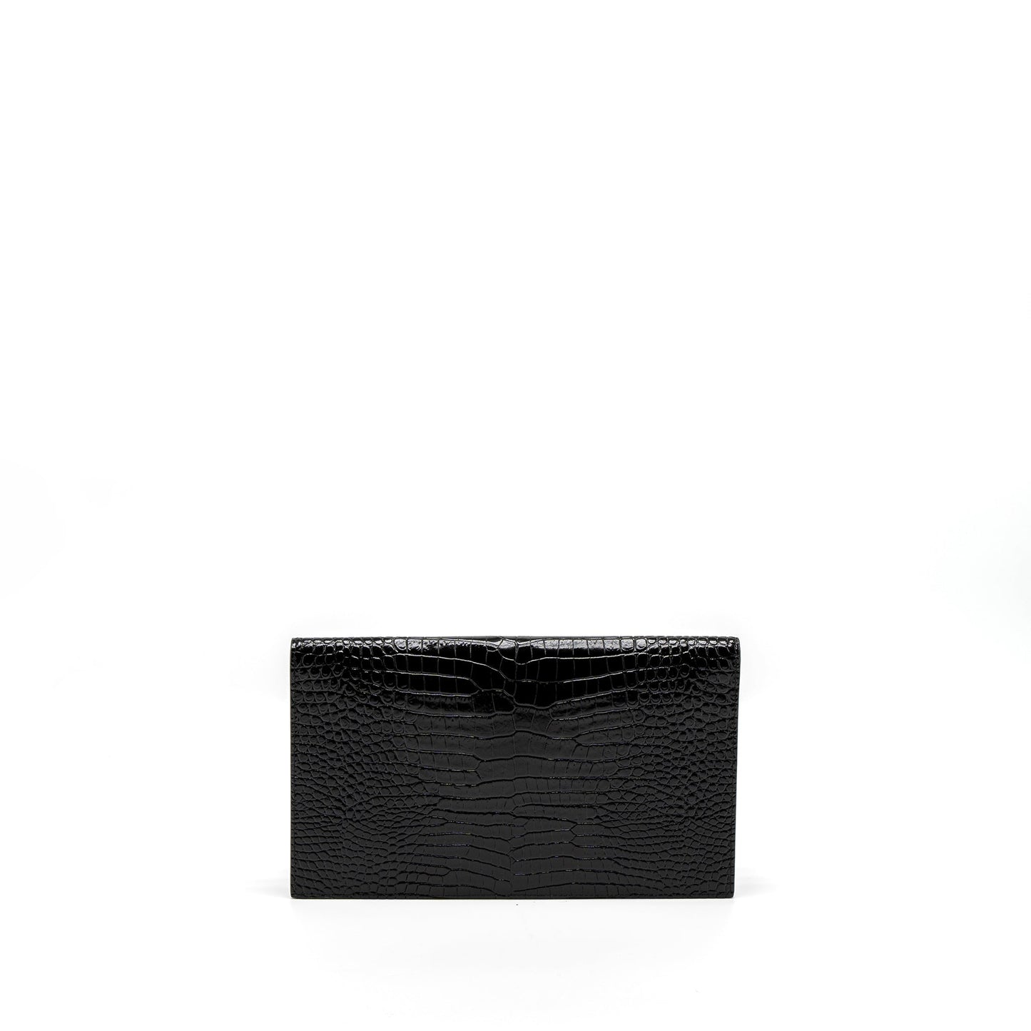 YSL Saint Laurent Uptown Pouch Crocodile Embossed Calfskin Travel Bag Black