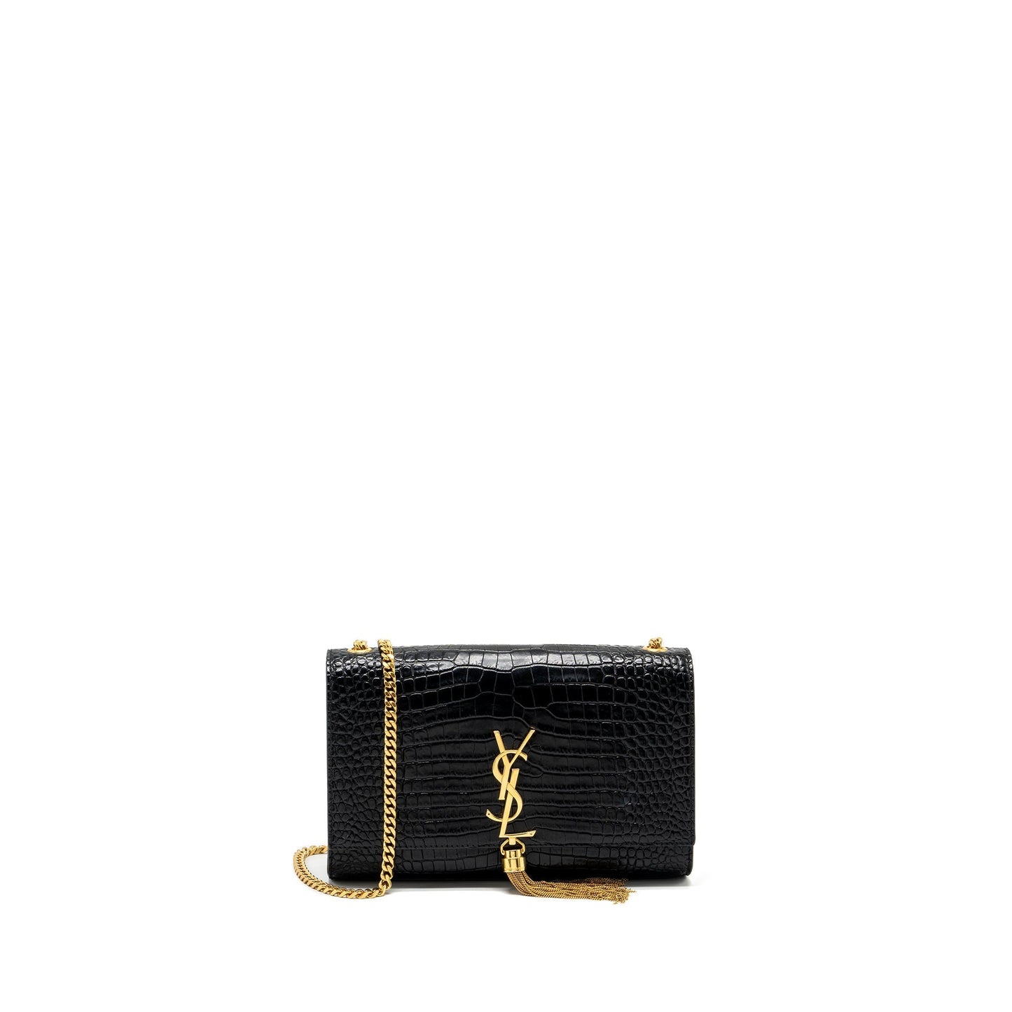 YSL Saint Laurent Saint Laurent Kate Purse Tassel Crocodile Embossed Black Travel Bag